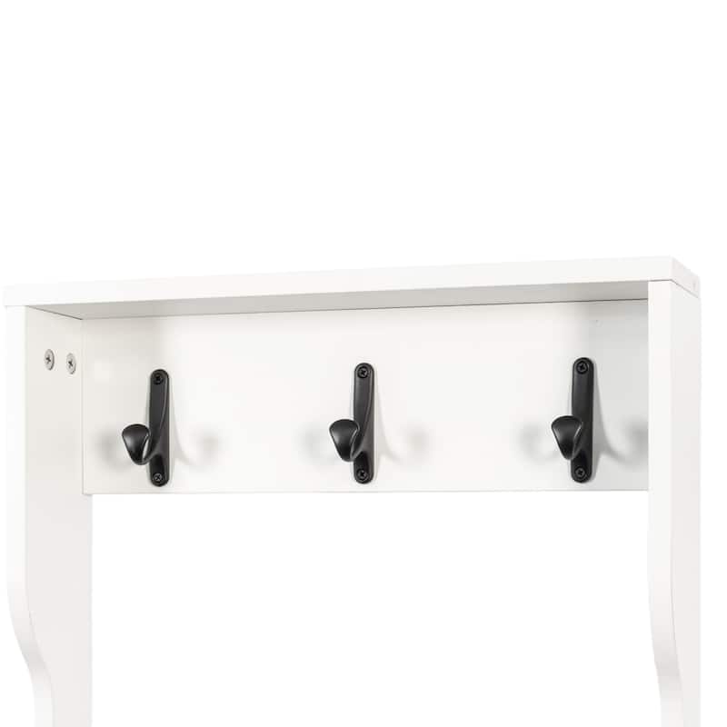 2-in-1 Wood Freestanding Storage Coat Rack and Nightstand with 2 Drawers & 6 Hooks
