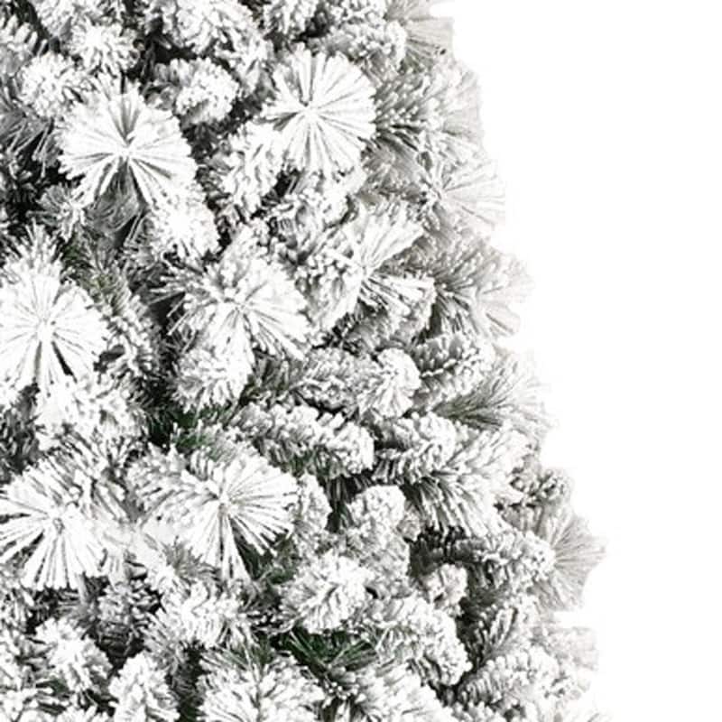 HomeRoots 9' Green And White Slender Flocked Pine Christmas Tree