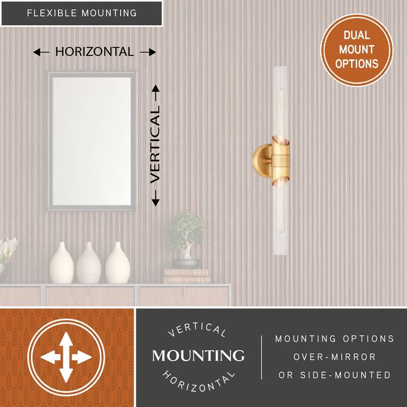 Webster 2 Light LED Compatible Contemporary Bathroom Vanity Wall Sconce Fixture Clear Glass