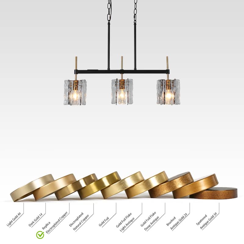 Kasy Modern 3-Light Textured Glass Chandelier Kitchen Island Lights for Dining Room - W 24.8" x D 4.7" x H 10.2"