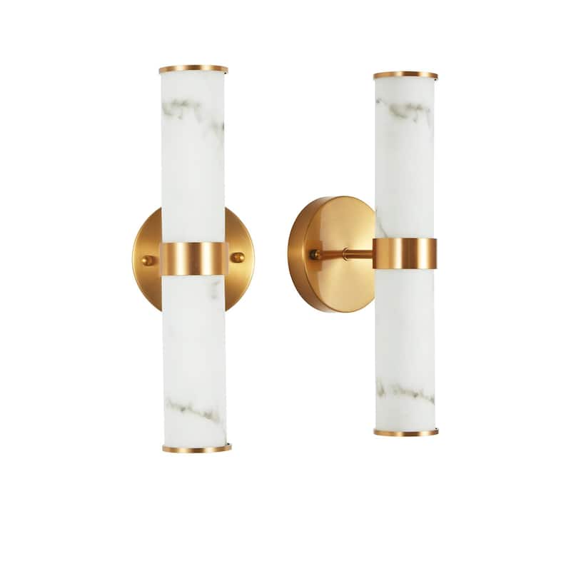 Resin Imitation Marble Wall Sconce, Set of 2 - Modern Vertical Light Fixture (Indoor Use Only) - Gold
