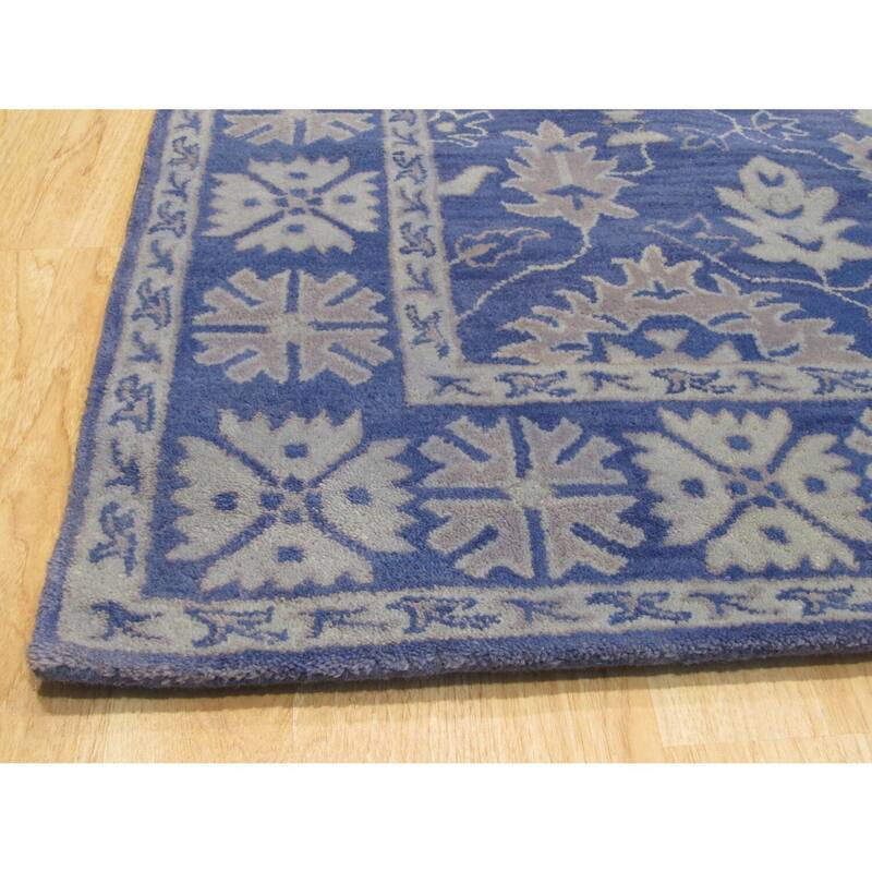 Blue Hand-Tufted Wool Traditional Overdyed Rug, 5' x 8' - Monochrome modern style with soft wool pile. - N/A