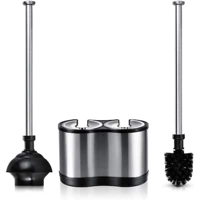 ToiletTree Products Modern Deluxe Freestanding Toilet Brush and Plunger Combo (Stainless Steel, Brush and Plunger Combo Set)