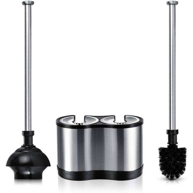 ToiletTree Products Modern and Sleek Deluxe Freestanding Toilet Brush and Plunger Combo - 4.5” x 9.8” x 18.5"