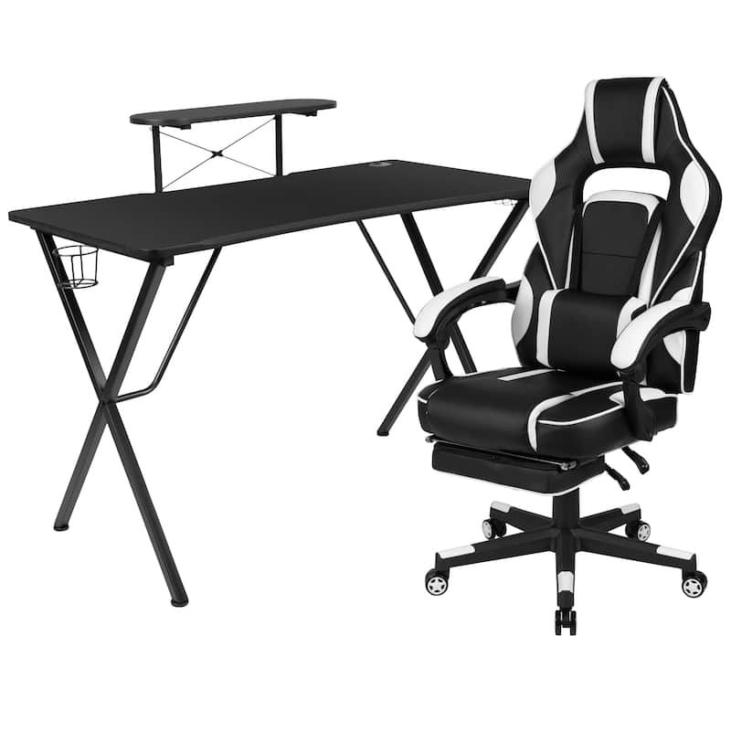 Gaming Bundle-Cup/Headphone Desk & Reclining Footrest Chair