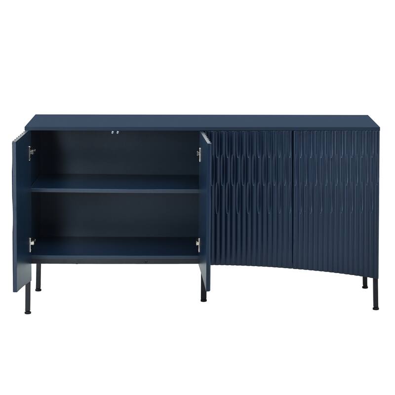 Modern Elegant Black Blue Cabinet Sideboard Buffet with Curved Bottom Doors