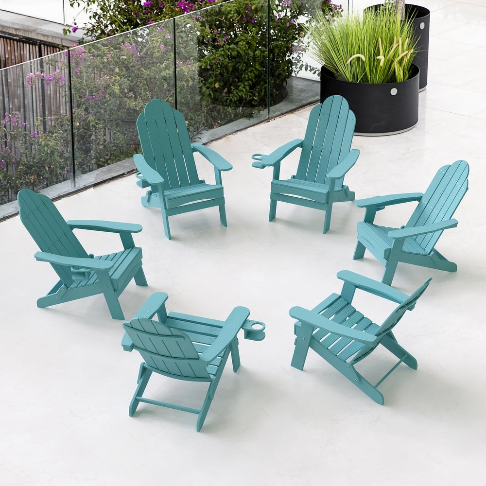 Foldable HDPS Weather Resistant Patio Adirondack Chairs With Cup Holder Set of 6 - 35"D x 30"W x 36.2"H