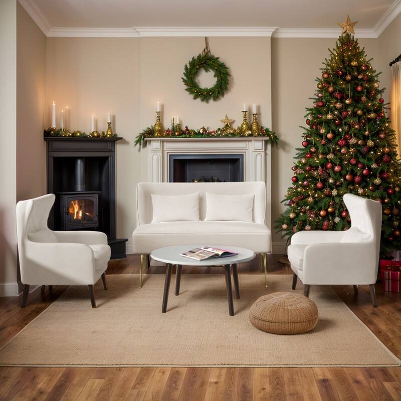 Velvet Metal Legs Tuft Loveseat Two Accent Chairs