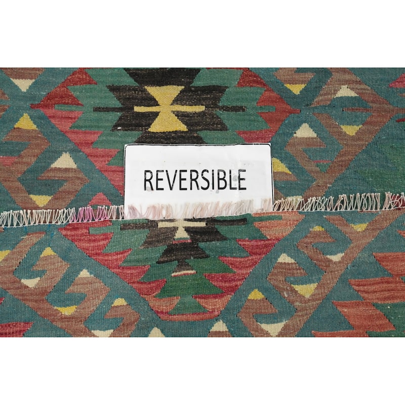 Hand Woven Oriental 100% Wool Carpet Southwestern Tribal Navy Blue & Blues Kilim Area Rug - 7' 3'' X 5' 7''