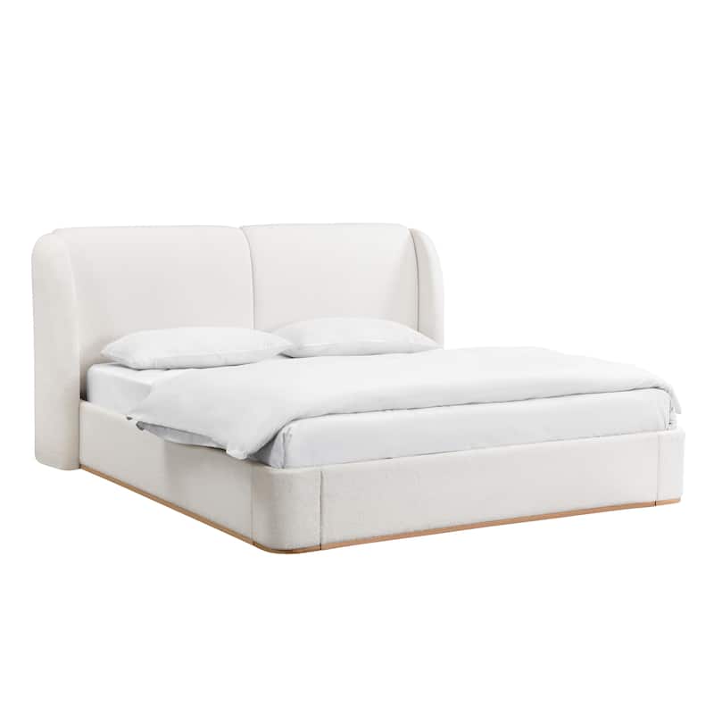 Christopher Knight Home - Valerian Boucle Upholstered Platform Bed with Double-Pillow Headboard