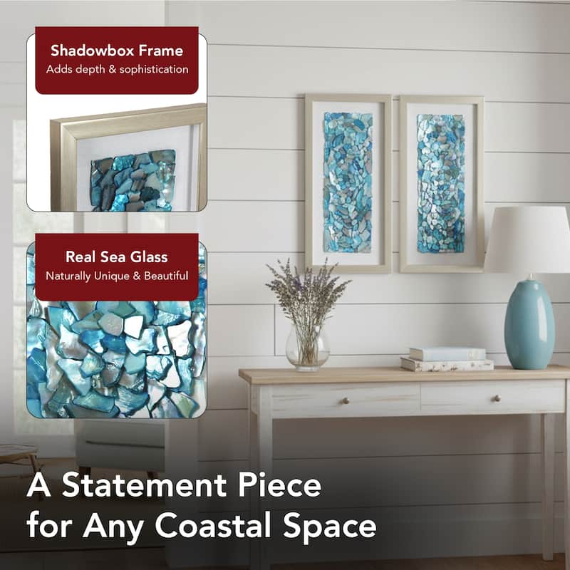 American Art Decor 2-Piece Coastal Seashell & Sea Glass Shadowbox Framed Wall Art Set