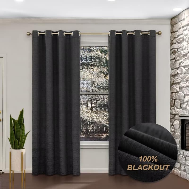 Blackout Cotton Blend Grommet Curtain Pair (2 panels) - 52"Wx108"L - Dark Grey