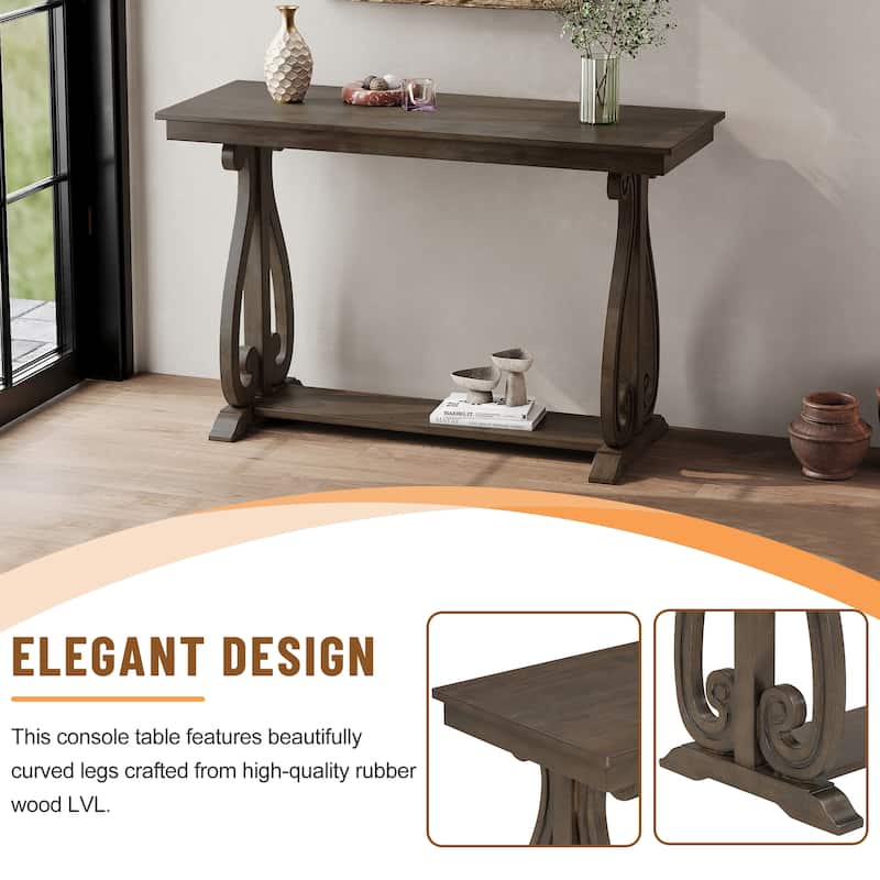48-Inch Rustic Vintage Console Table --- Farmhouse Style Entryway Table with Open Shelf and Sturdy Construction