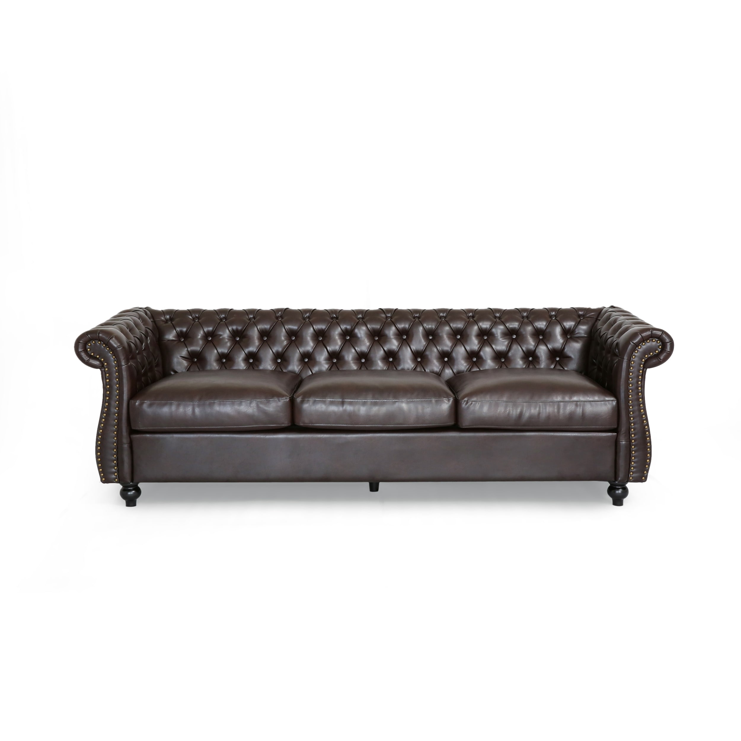 Christopher Knight Home Somerville Chesterfield Tufted Faux Leather Sofa with Scroll Arms by