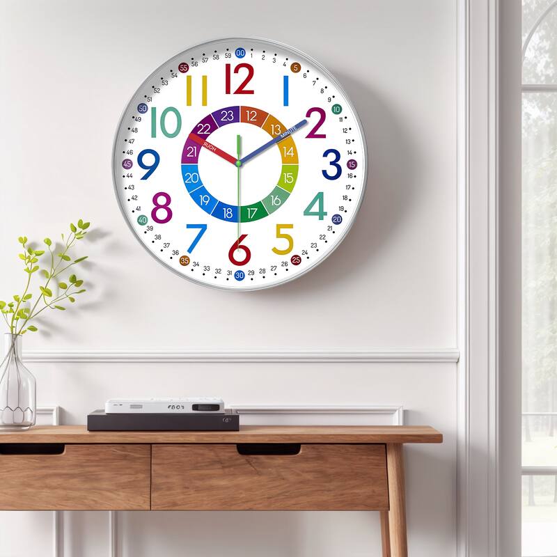 Silent Wall Clock, Non Ticking, Battery-Powered, Ideal for Teaching Time and Stylish Decor in Room, Classroom, School 12 Inch - White-3
