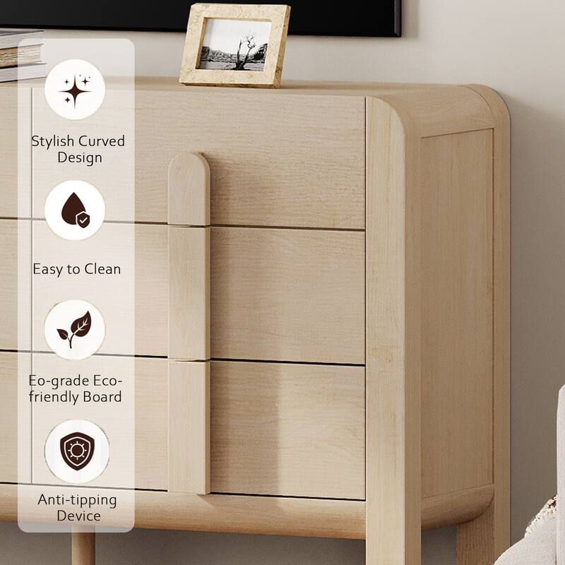 WAMPAT Mid Century 6 Drawer Dresser Set Of 2, 47.2" Modern Chest Of Drawers With Storage, Curved Profile Wood Double Dresser