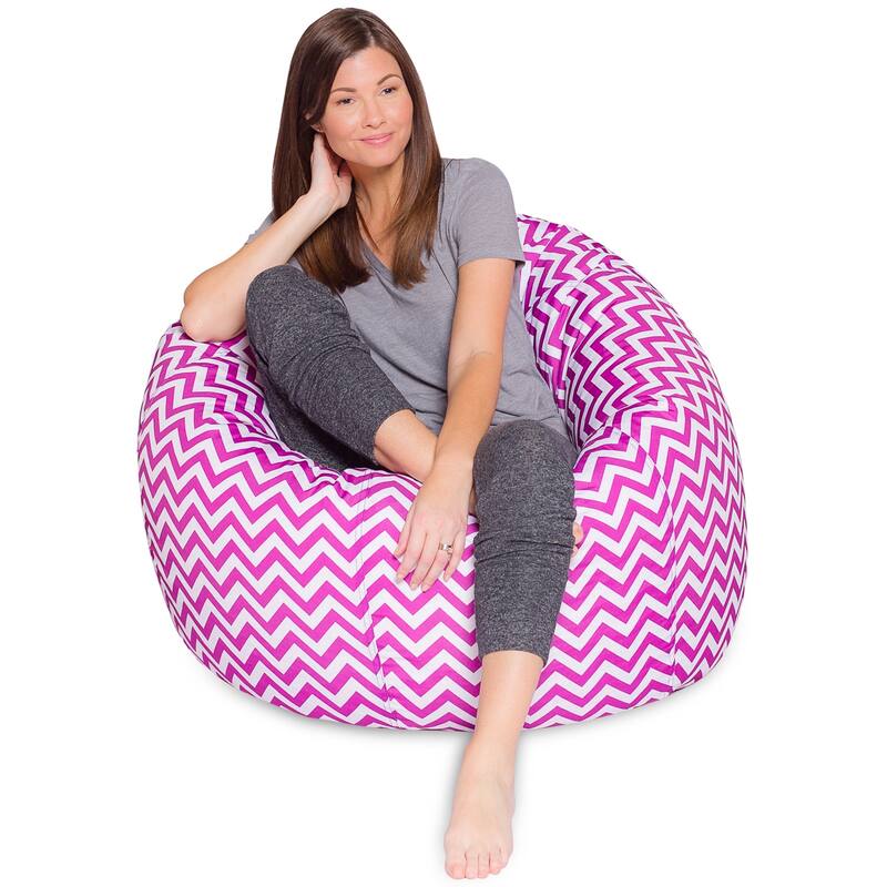 Kids Bean Bag Chair, Big Comfy Chair - Machine Washable Cover - 48 Inch Extra Large - Pattern Chevron Purple and White