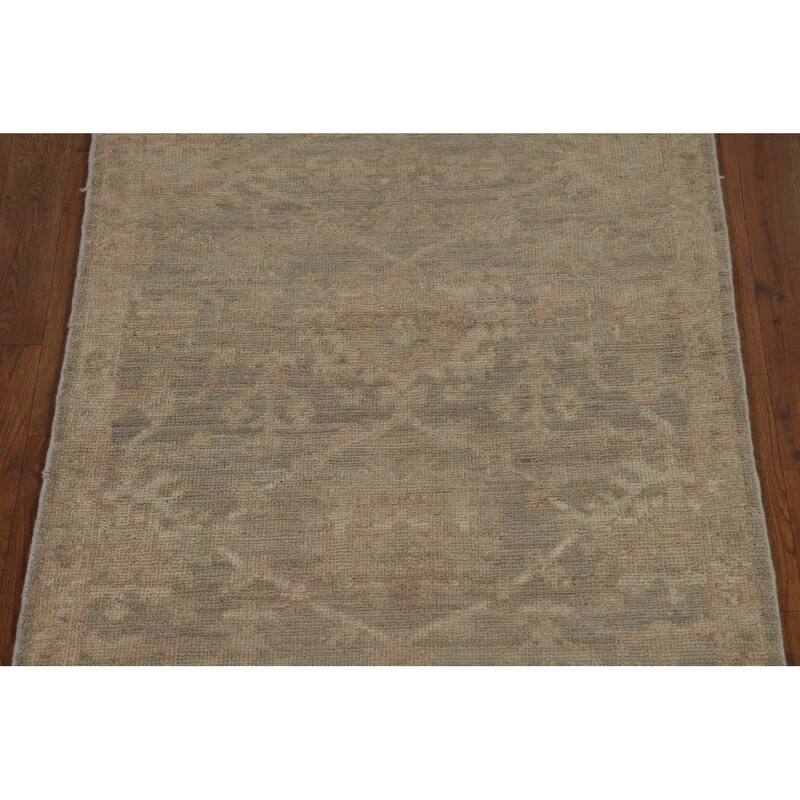 Grey Vegetable Dye Oushak Turkish Runner Rug Handmade Wool Carpet - 2'10" x 9'8"