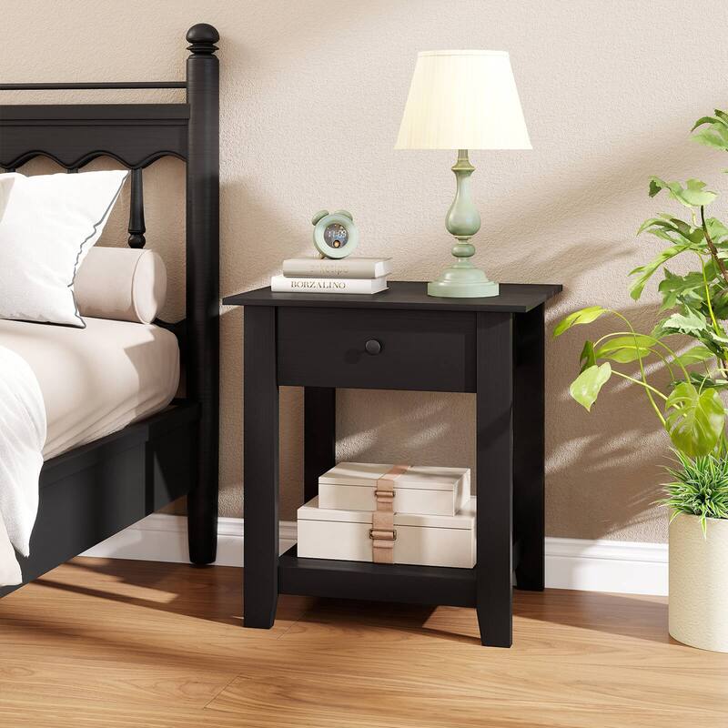 Costway 1/2 PCS Nightstand with Drawer 3-Tier Modern Bedside Table