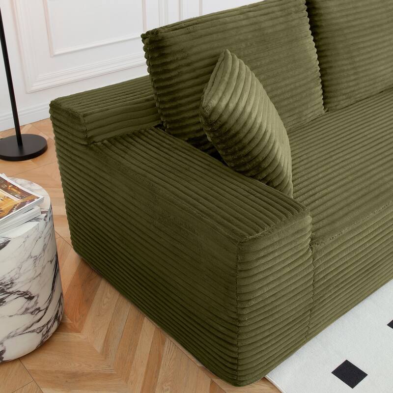 125'' U-Shaped Corduroy Sectional Sofa with Cup Holders, USB Ports and 2 Ottomans