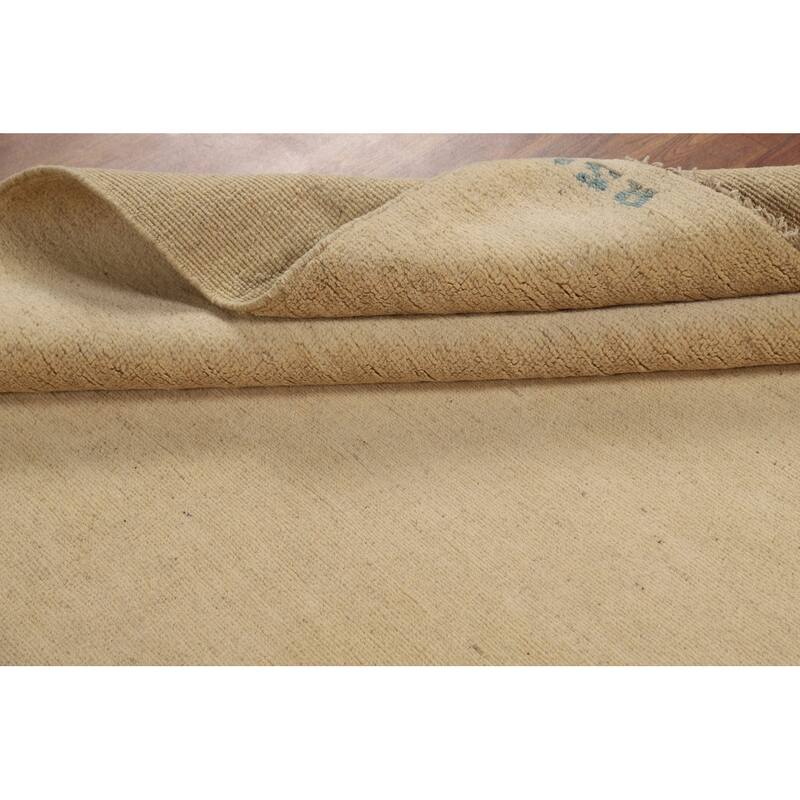 Gabbeh Modern Rug Solid Beige Hand-Knotted Wool Carpet - 5'3"x 6'6"