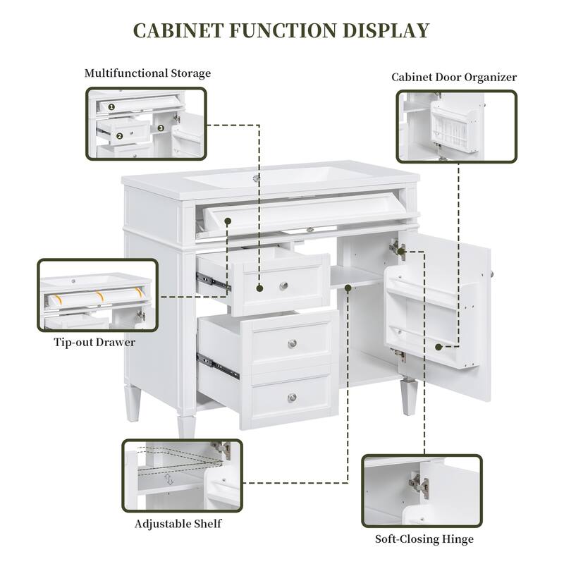 36"Wall Mounted Bathroom Vanity with Resin Sink