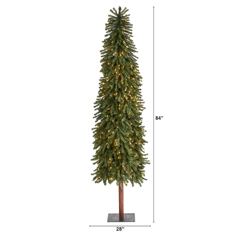 7ft Artificial Christmas Tree with Lights - Slim Alpine Holiday Decor, Bendable Branches - Green - 84