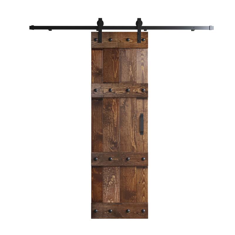 Coast Sequoia 24in./30in./36in. x 84in. Castle Series Pine Wood Sliding Barn Door With Hardware Kit - Dark Walnut - 24in.x 84in.