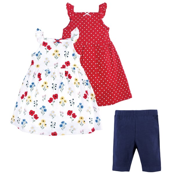 slide 1 of 1, Hudson Baby Infant and Baby Girl Cotton Dresses and Leggings 3pc Set, Wildflower 0-3 Months - Wildflower