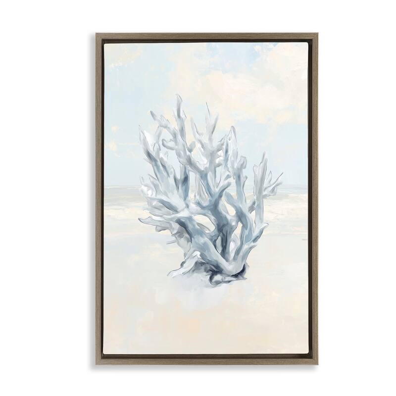Stupell Soft Minimal Coral Branch Framed Floater Canvas Wall Art Design By Ramona Murdock - 17 x 25 - Brown