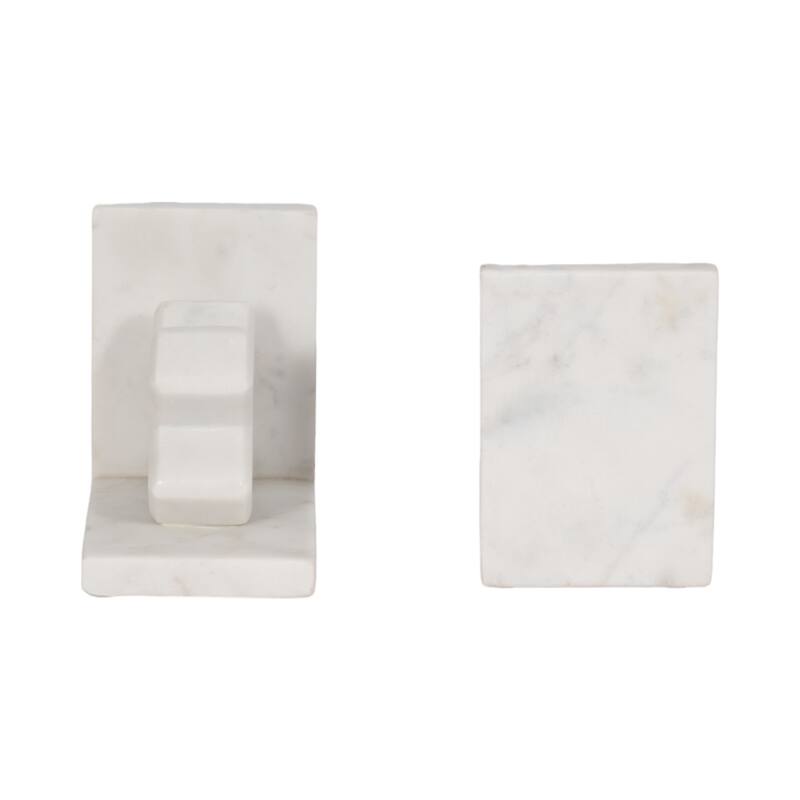 Sagebrook Home Chic Marble X and O Bookends, Sophisticated White, 5-Inch - Elevate Your Shelves, Set of 2 - 5" x 4" x 5"