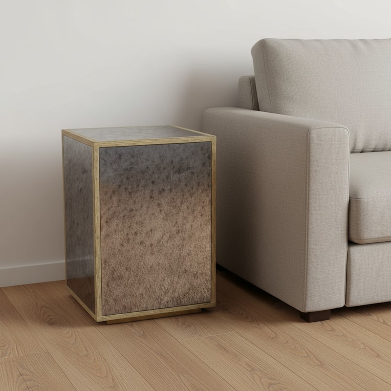 HomeRoots 22" Silver and Gold Mirrored Glass and Wood Block End Table - 17.50 in. x 22.24 in. x 15.75 in. - Silver - Wood/Glass