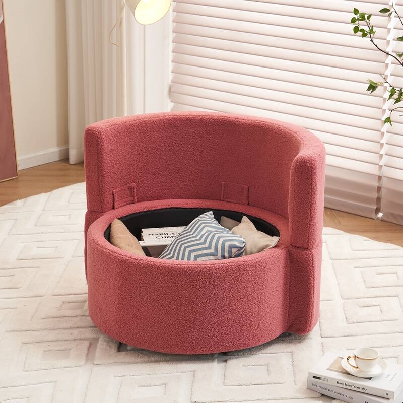 Teddy Fabric Swivel Storage Chair With Back Cushion