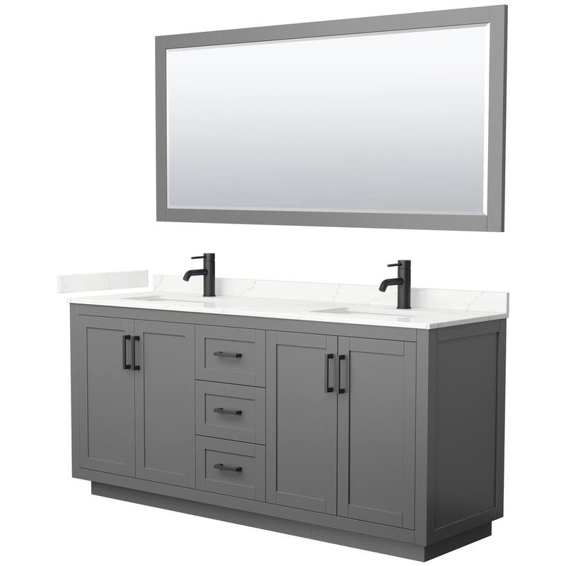 Wyndham Collection WCF292972D-QTZ-UNSM70 Miranda 72" Free Standing - Dark Gray / Giotto Quartz Top / Matte Black