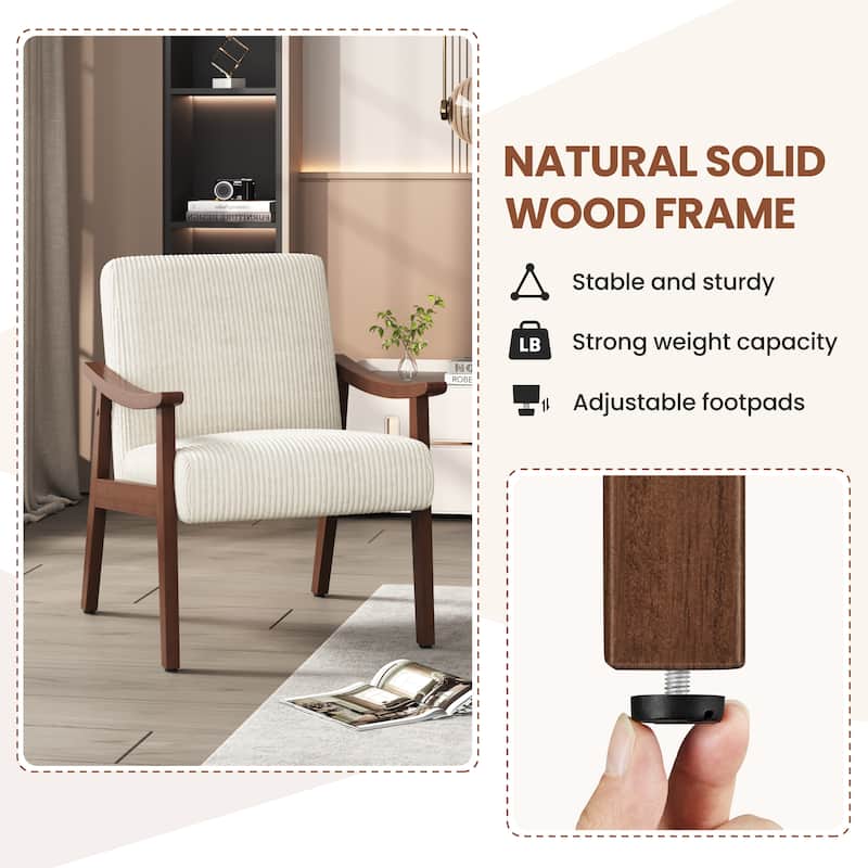 Yaheetech Mid-Century Upholstered Corduroy Fabric Armchair for Living Room, Bedroom