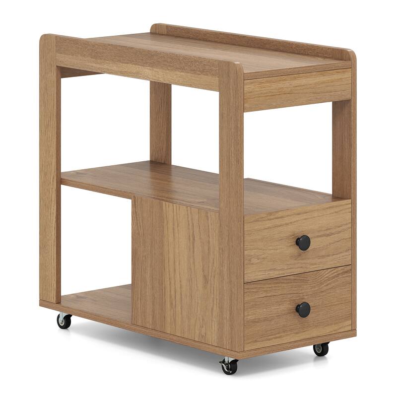 Gymax Narrow End Table Modern 2-Drawer Sofa Side Table w/ Open Shelves