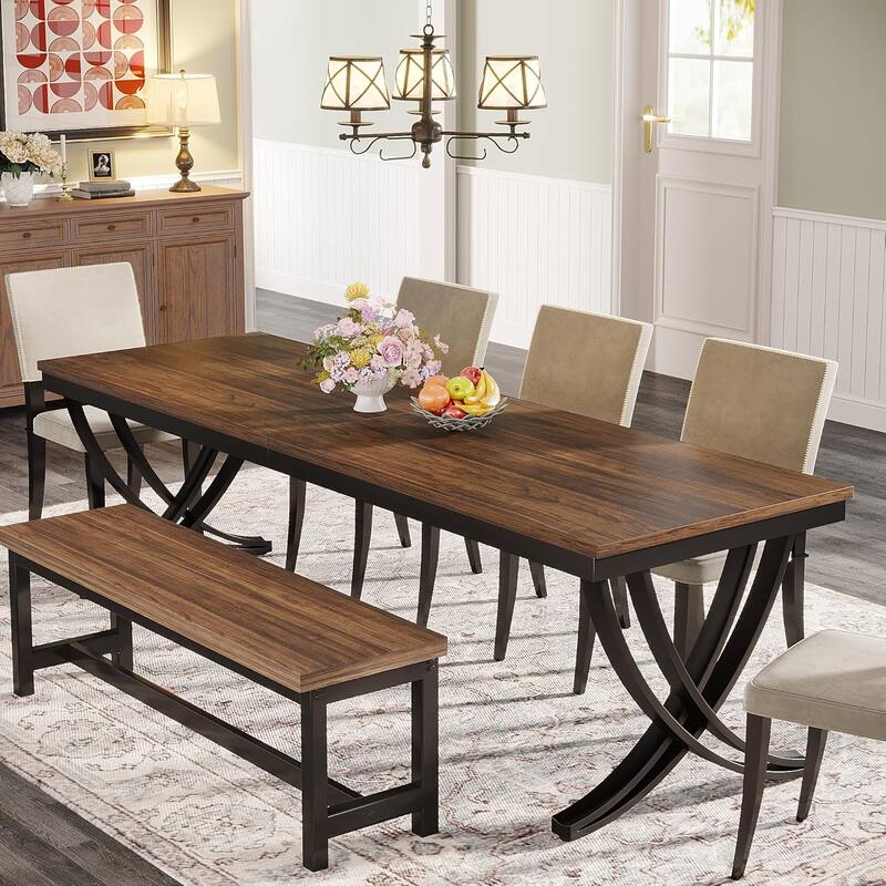78" Large Rectangular Dining Table, Farmhouse Solid Wood Top Kitchen Table for Dining/Living Room