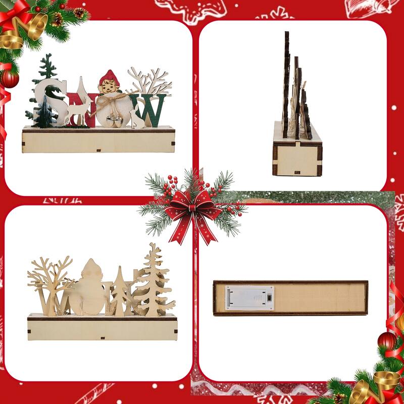 Little Red Riding Hood Wooden Snow Christmas Tabletop Decor - 1.96'' H X 10.23'' W X 5.9'' D