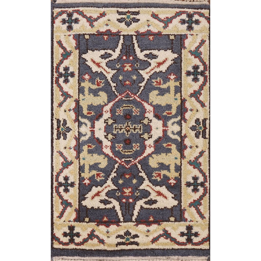 All-Over Indian Oushak Rug Hand-Knotted Wool Carpet - 2'0"x 3'0"