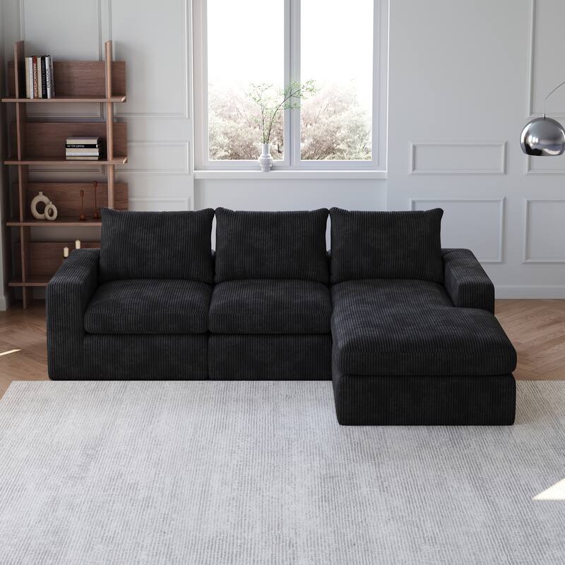 Corduroy Cloud L-shaped Sectional Sofa with Chaise and Pillows
