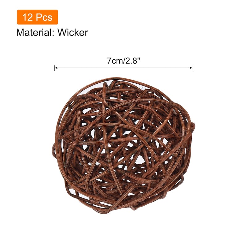 12 Pcs Wicker Rattan Balls 2.8In for Vase Fillers Party Decorative - Brown