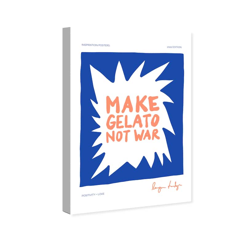 Wynwood Studio Canvas Typography and Quotes Gelato Not War Blue and Pastel Orange Modern & Contemporary Wall Art Canvas Print