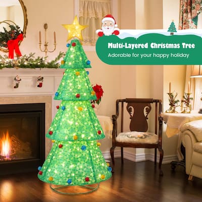 Pop-Up Christmas Tree Artificial Collapsible Decoration 200 Lights