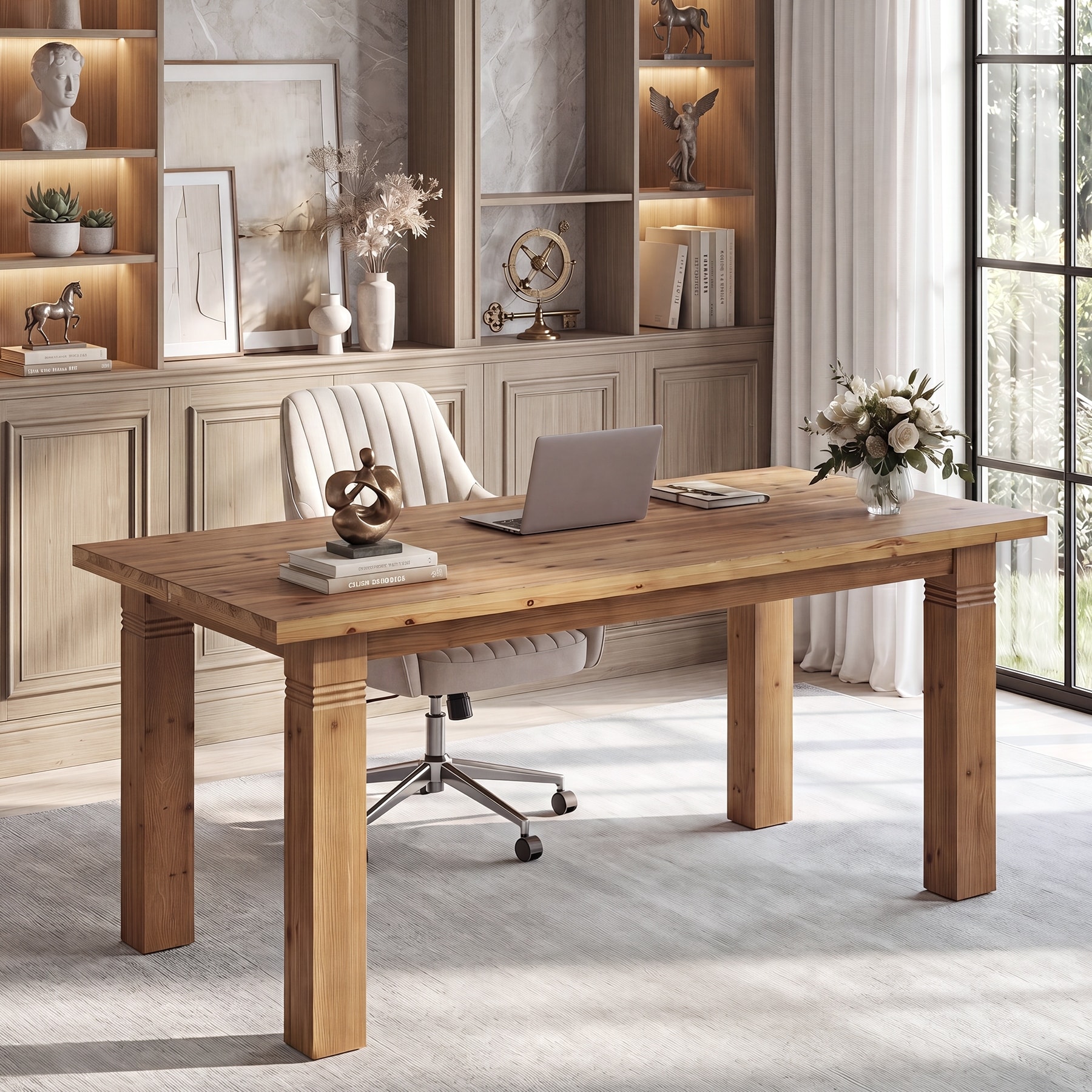 Solid Wood Computer Desk, 63 Inch Executive Office Desk for Home Office