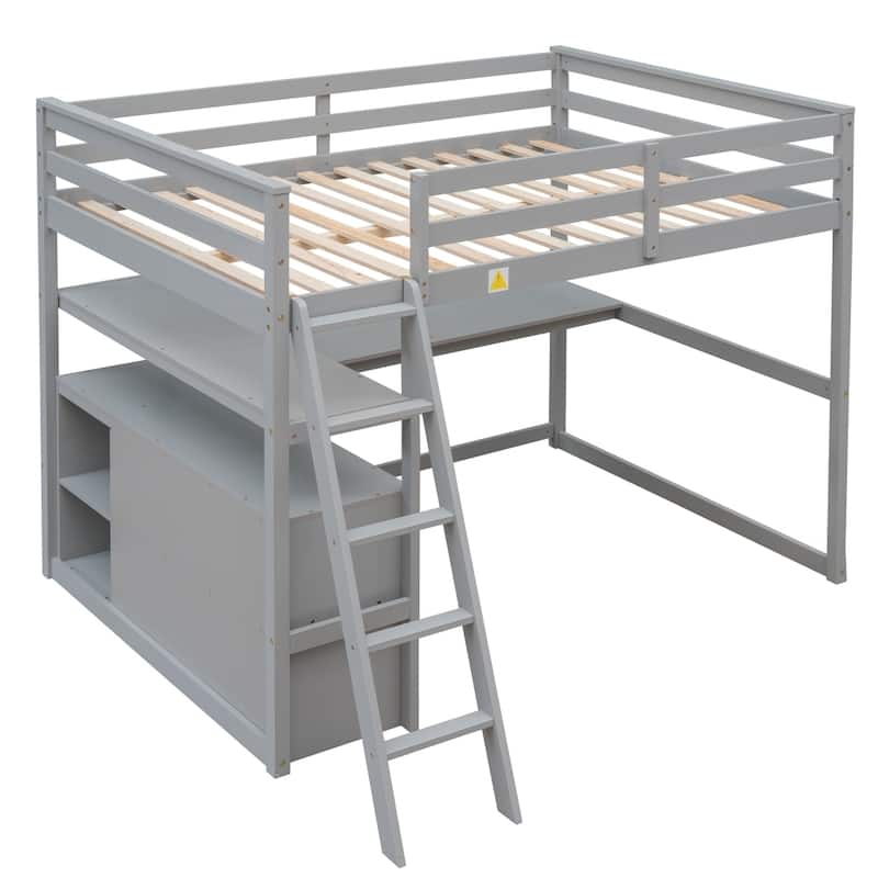 Full Size Loft Bed with Desk and Shelves