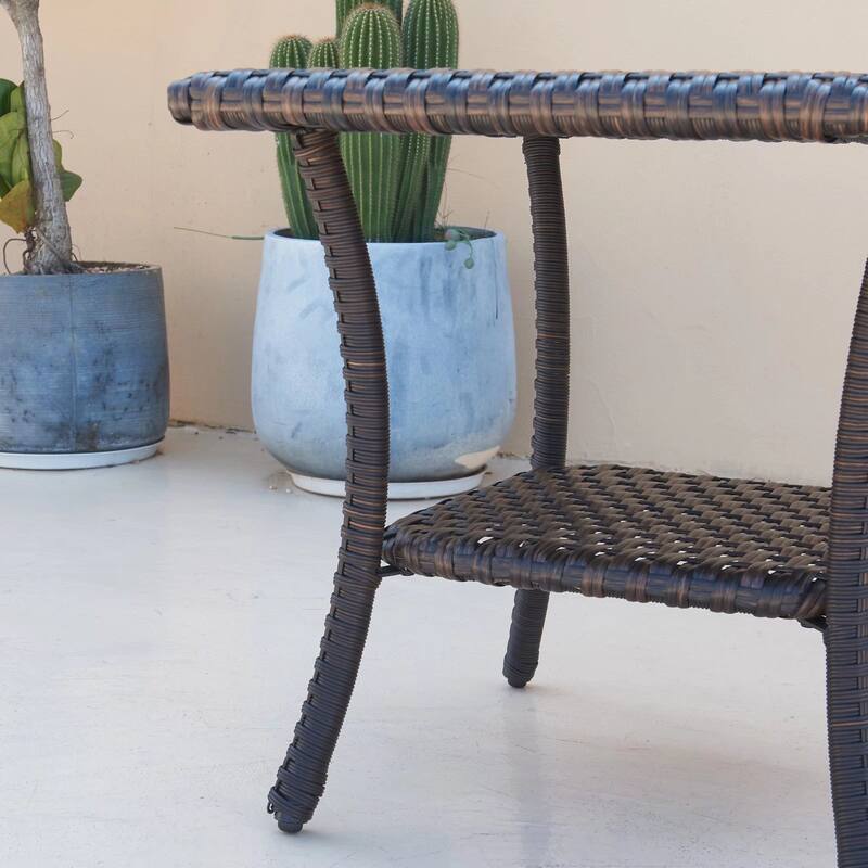Pocassy Outdoor Wicker Side Table, Patio Rattan End Table