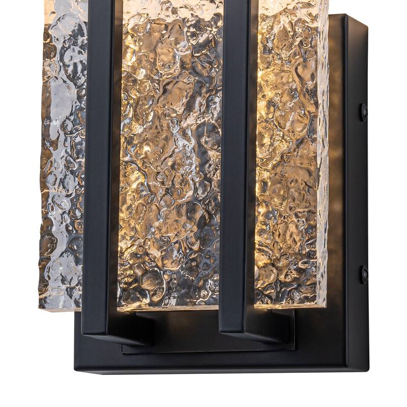 Black Metal Rectangular Water Pattern LED Dimmable Wall Sconce