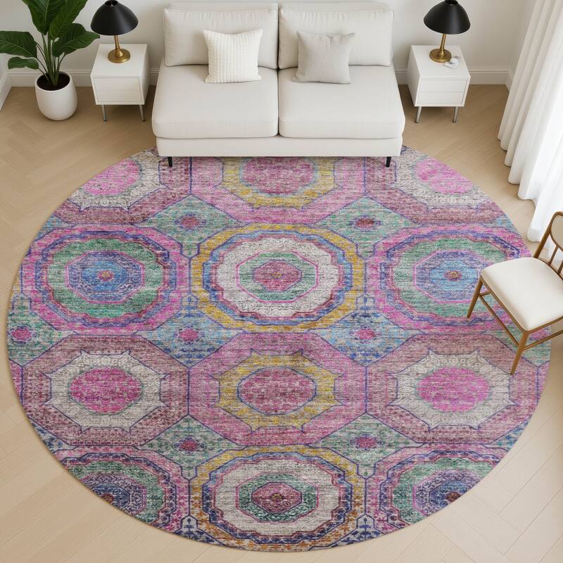 Premium Washable Super Soft Traditional Mamluk Mayfield Rug - Pink - 8' x 8'