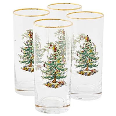 Spode Set of 4 Christmas Tree Highball Glasses - 2.75" D x 6.3" H