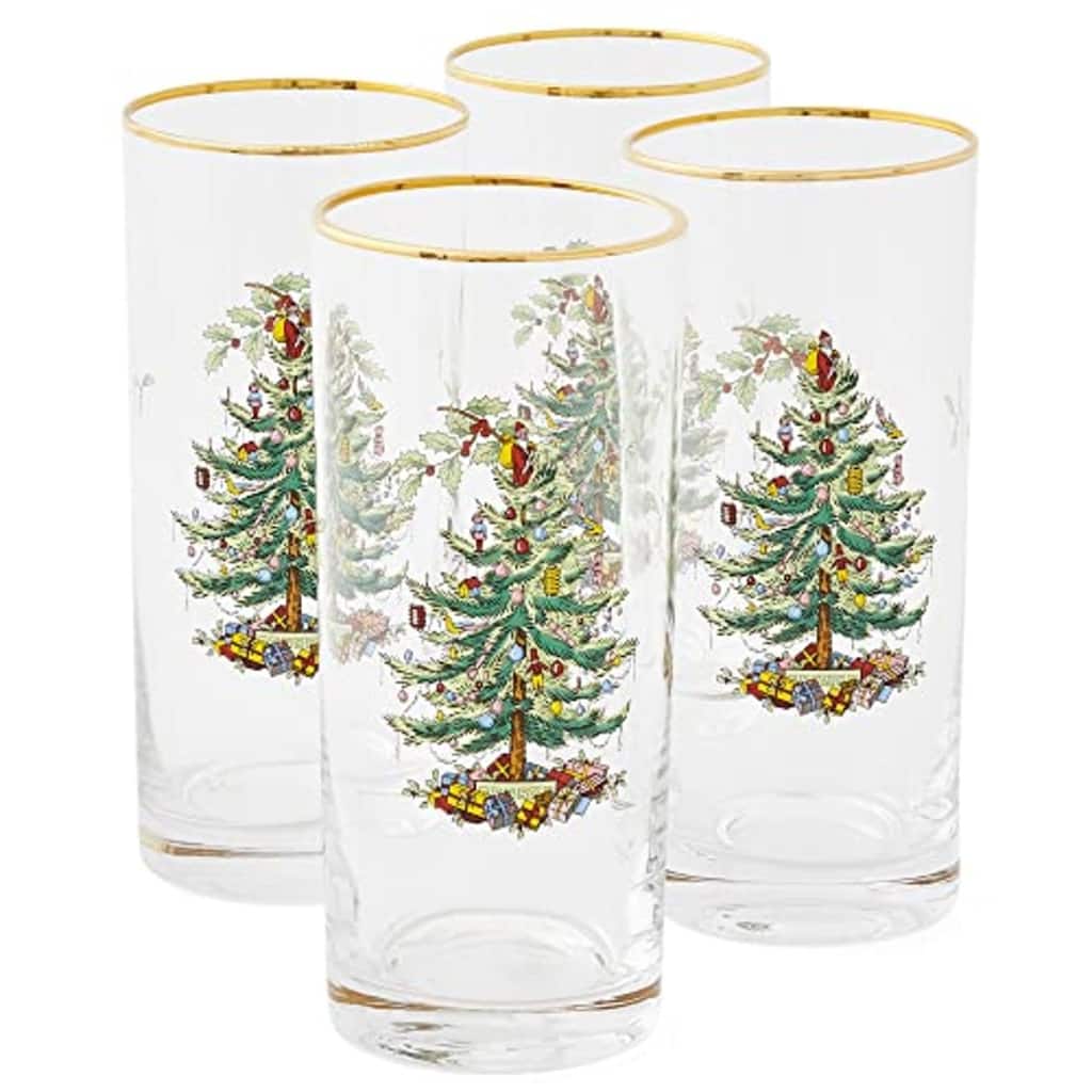 Spode Set of 4 Christmas Tree Highball Glasses - 2.75" D x 6.3" H